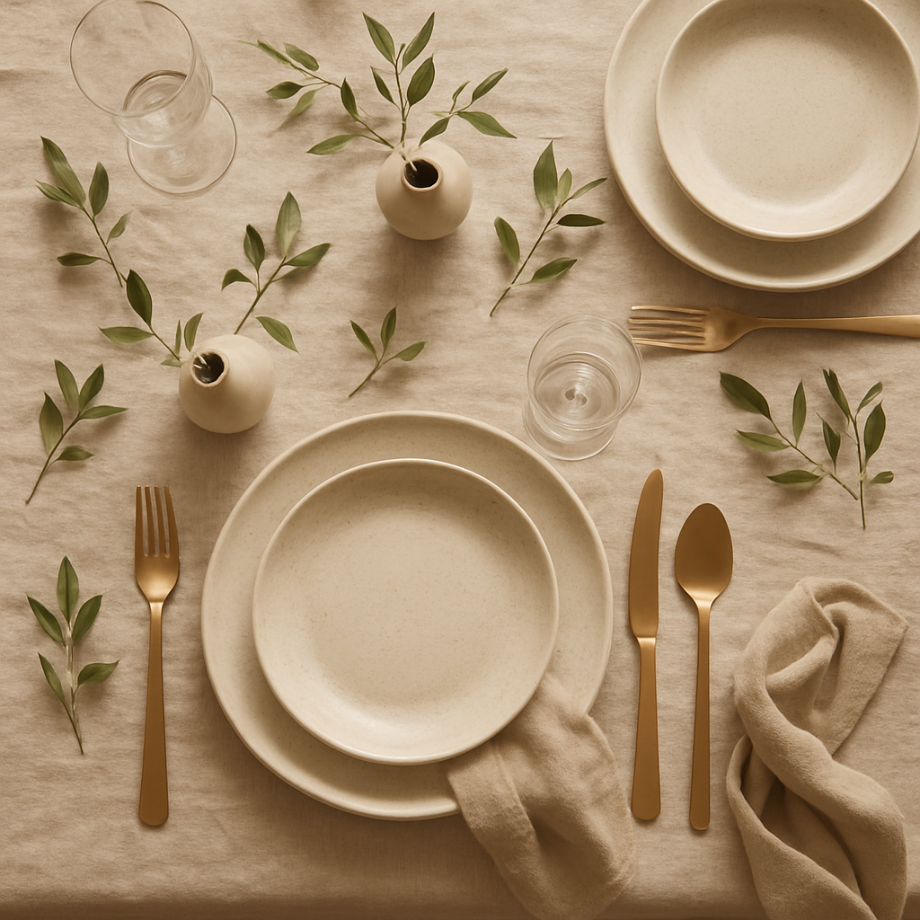 Refined neutral tablescape with organic styling